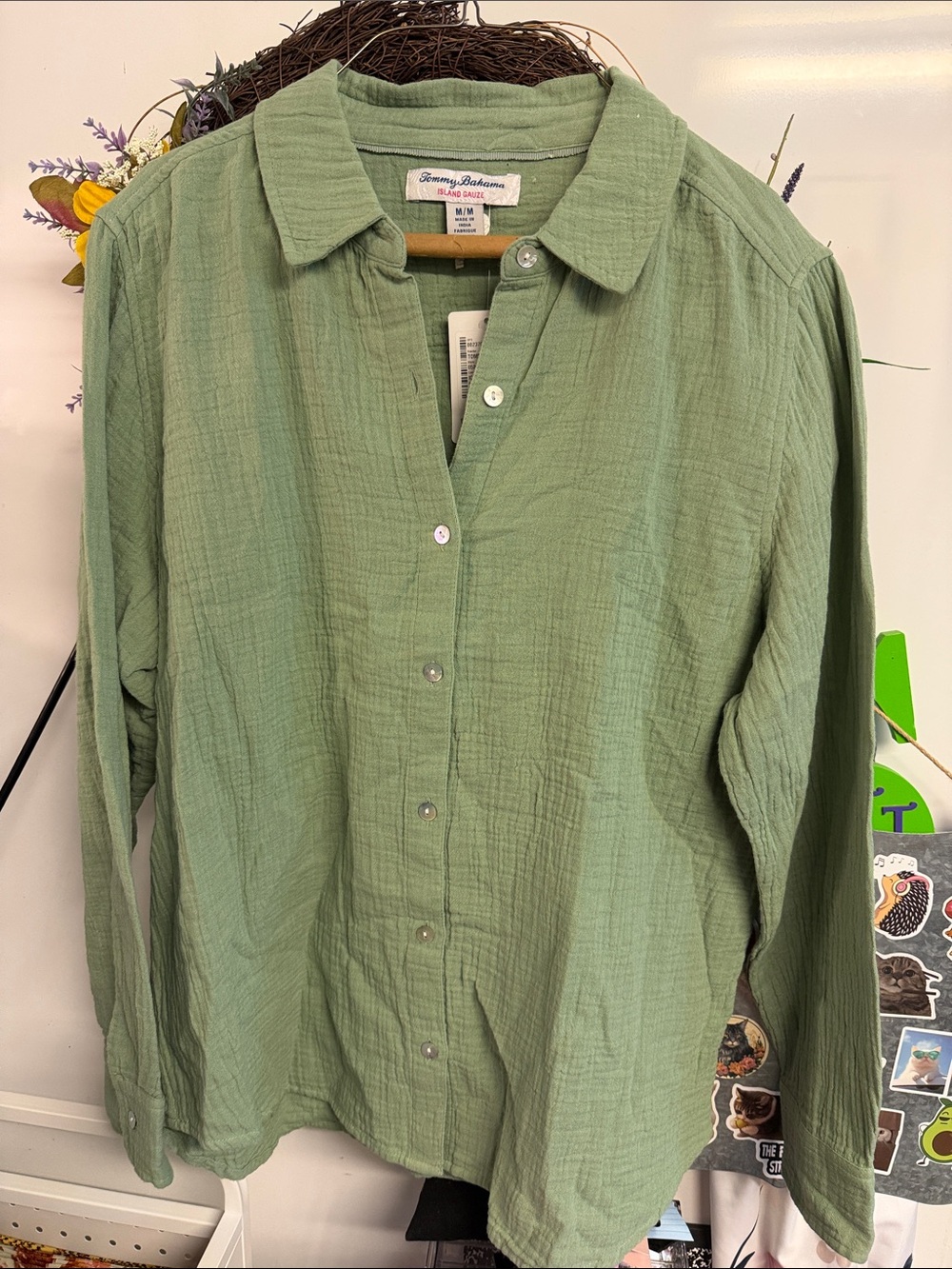 Tommy Bahama Sage Green Lightweight Button-Up Blouse